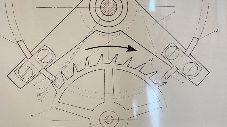 Movimento di Graham. Schema dello scappamento, che genera il rumore dei secondi